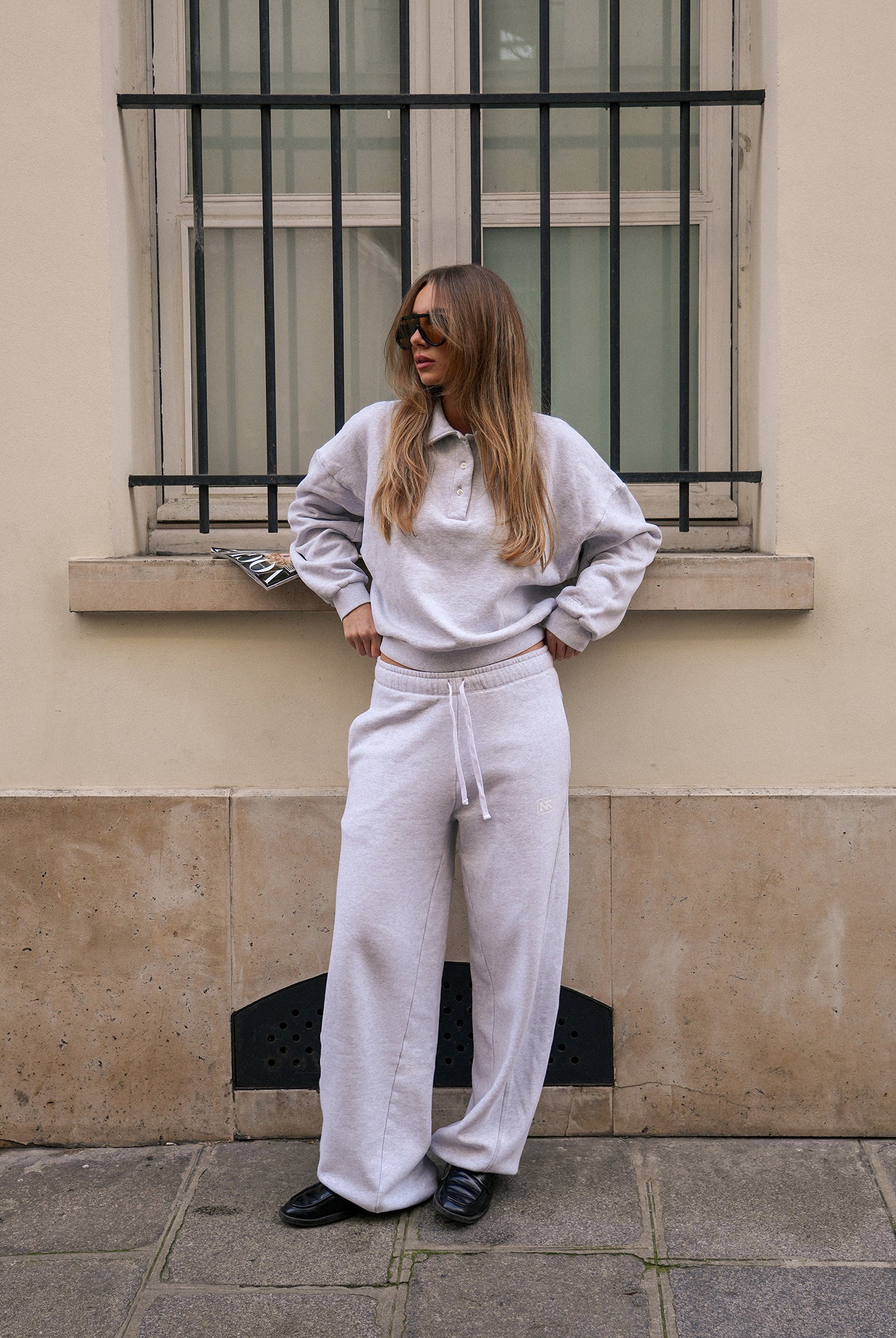 grijze polo sweater met knoopjes van naetur