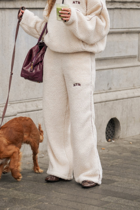 Teddy Wide Leg Jogger | Cream