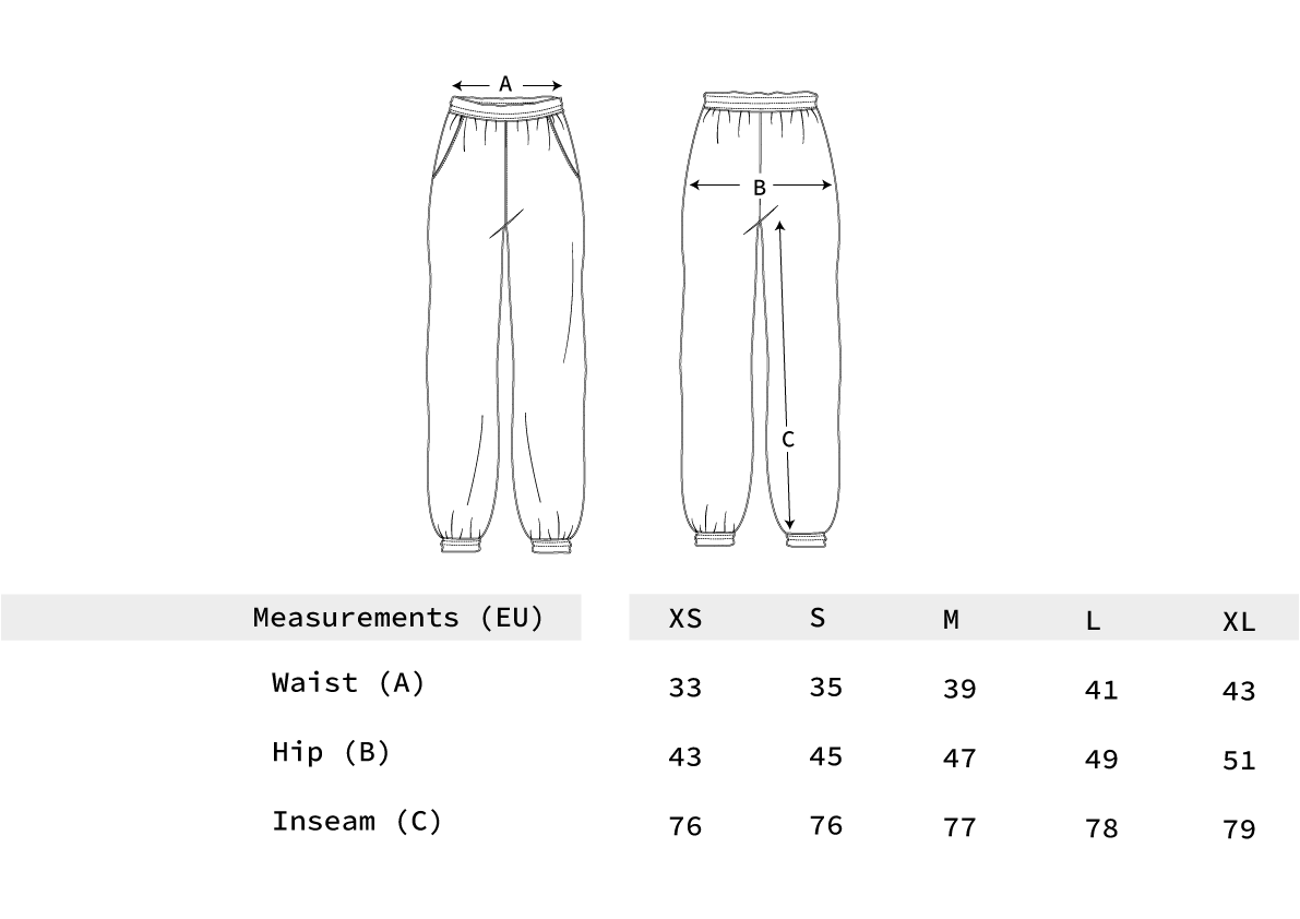 Size Chart NAETUR Lounge Jogger