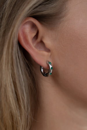 Green-Strass-Small-Hoops-Silver